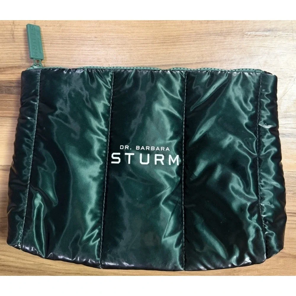 Dr. Barbara Sturm Cosmetic Bag Pouch Dark Green Quilted Puffer Zip Makeup Case